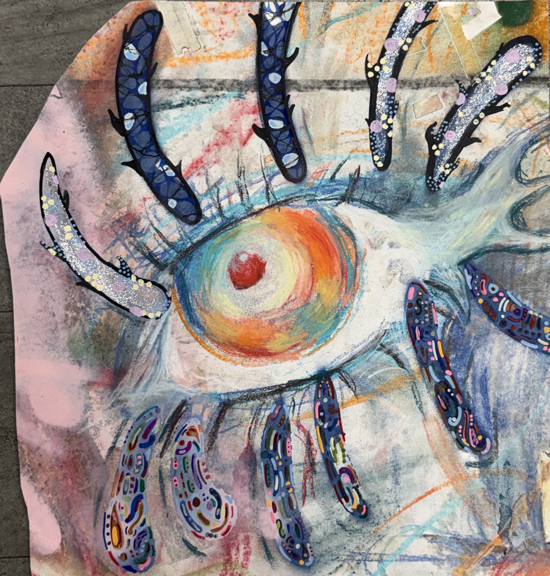 Work 5: A fantasy piece exploring a more fluid style, built around an abstract eye.