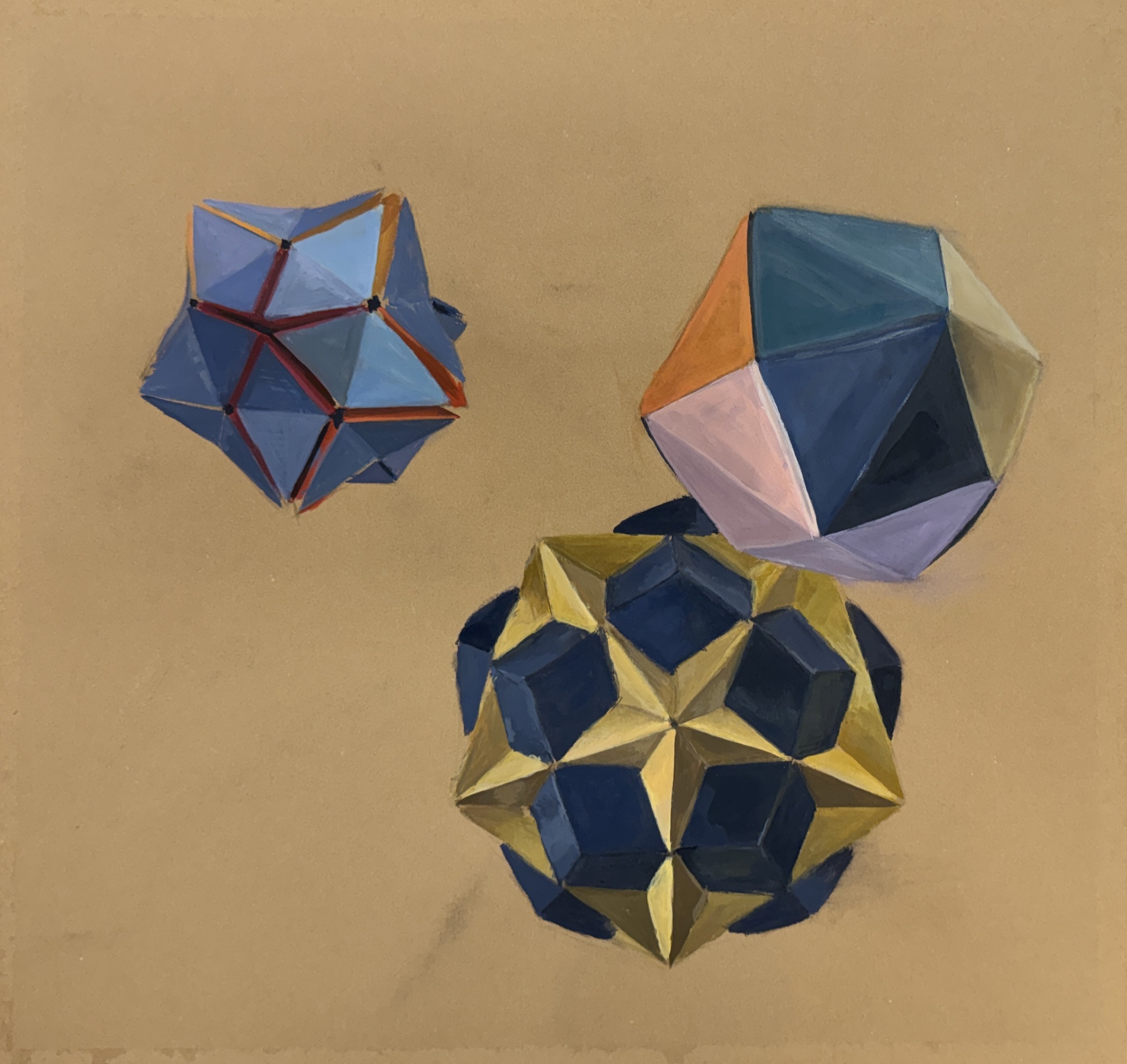 Work 12: A study of color and light on geometric origami forms.